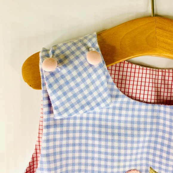 Christmas Santa/Pumpkin red/blue Gingham reversible A-line scallop jumper dress - Picture 6 of 14